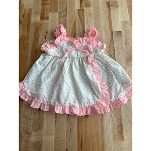 Vintage 80s Babyfair Sundress Pink Ruffle Mini Heart Print Cotton Blend 18 Mo